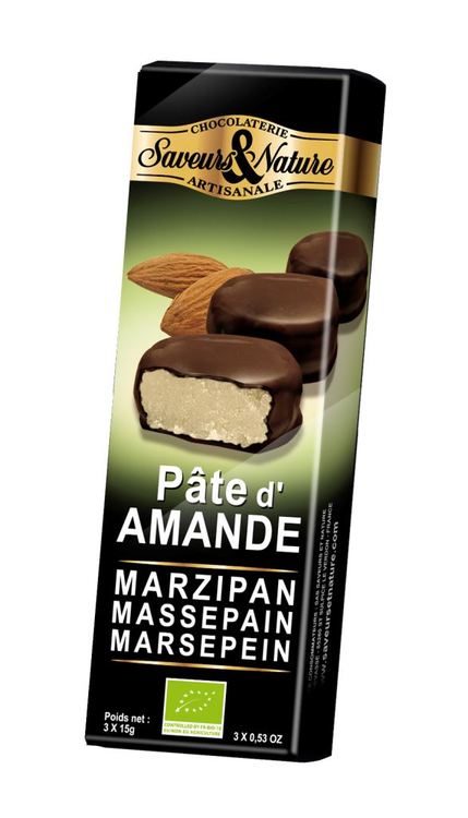  Praline de ciocolata neagra cu pasta de migdale si martipan bio - Pate amande | Saveurs et Nature 