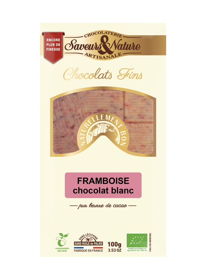  Ciocolata artizanala - Blanc Framboise Bio | Saveurs et Nature 