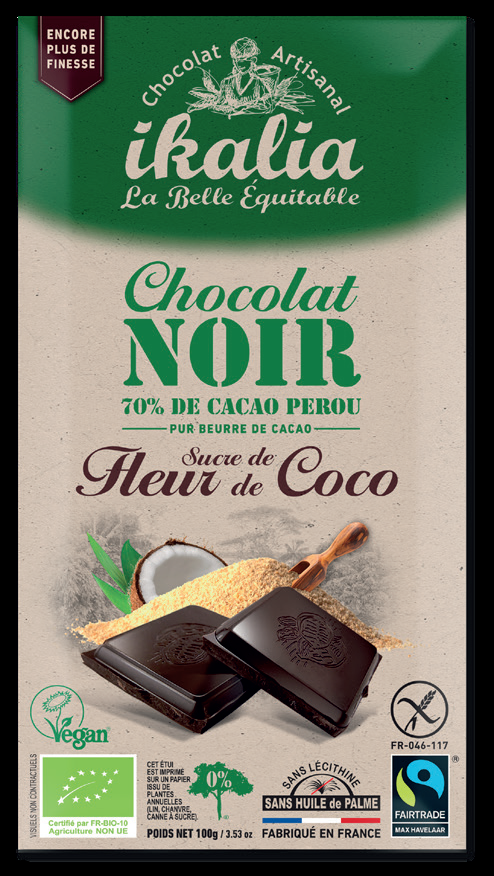  Tableta de ciocolata neagra 70% cu cocos BIO | Saveurs et Nature 