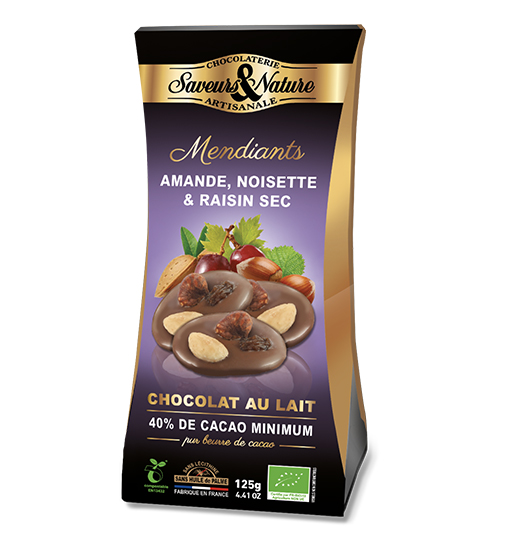  Praline cu ciocolata cu lapte bio - Ballotin mendiants lait Bio | Saveurs & Nature 