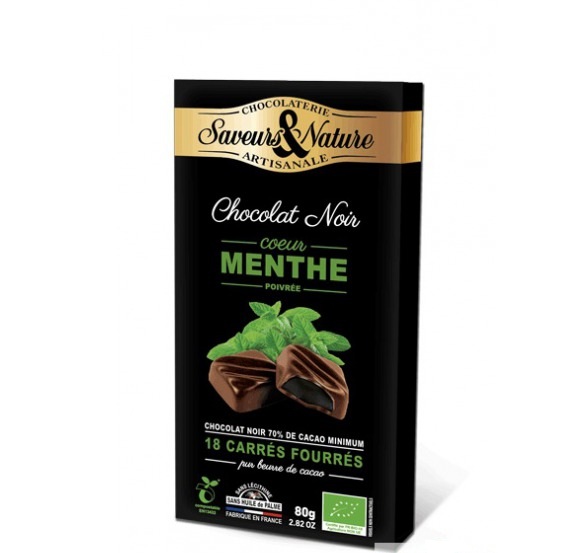 Praline cu ciocolata neagra 70% si menta Bio | Saveurs et Nature