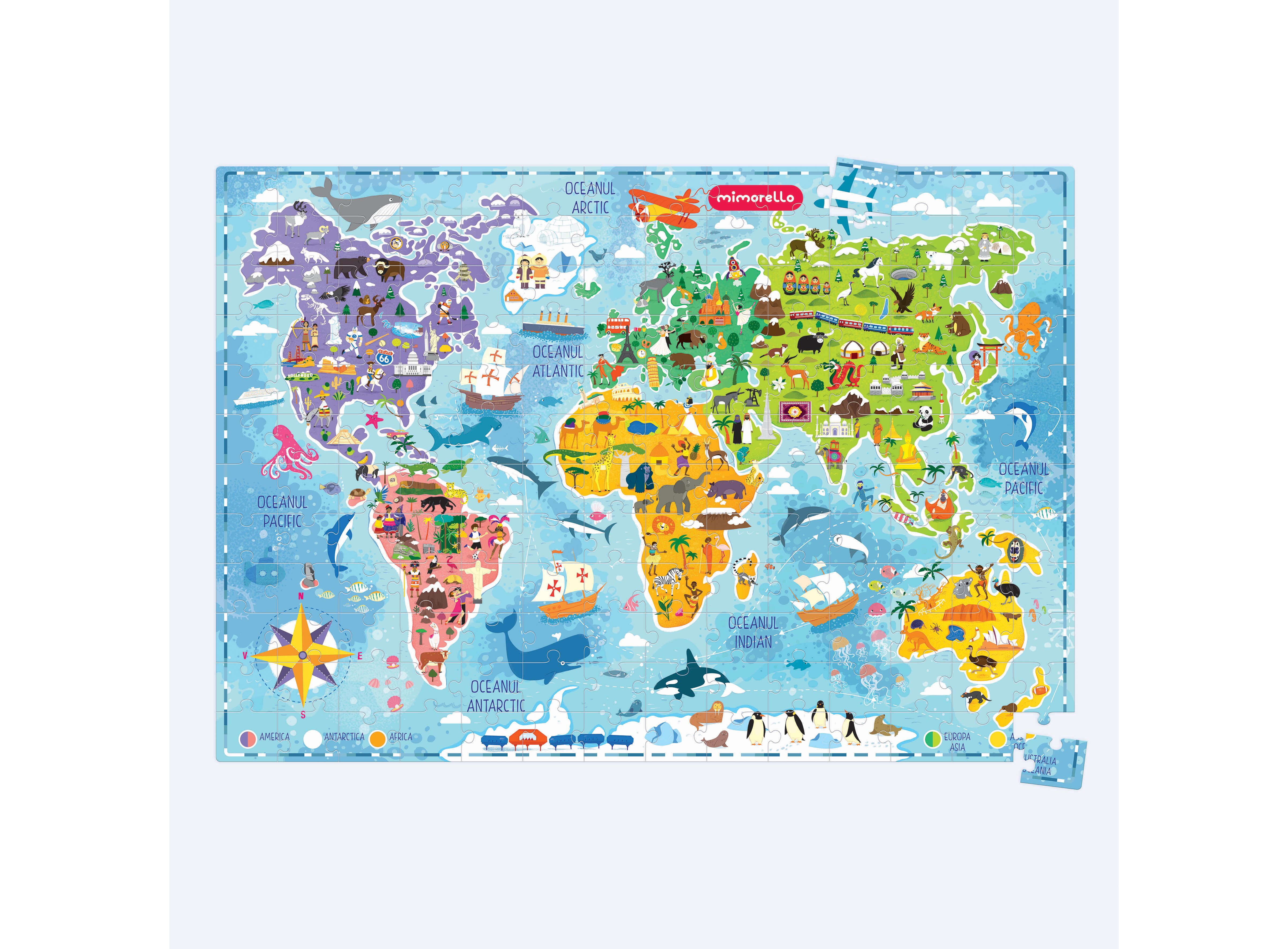 Puzzle 168 piese - Harta Lumii | Mimorello - 3