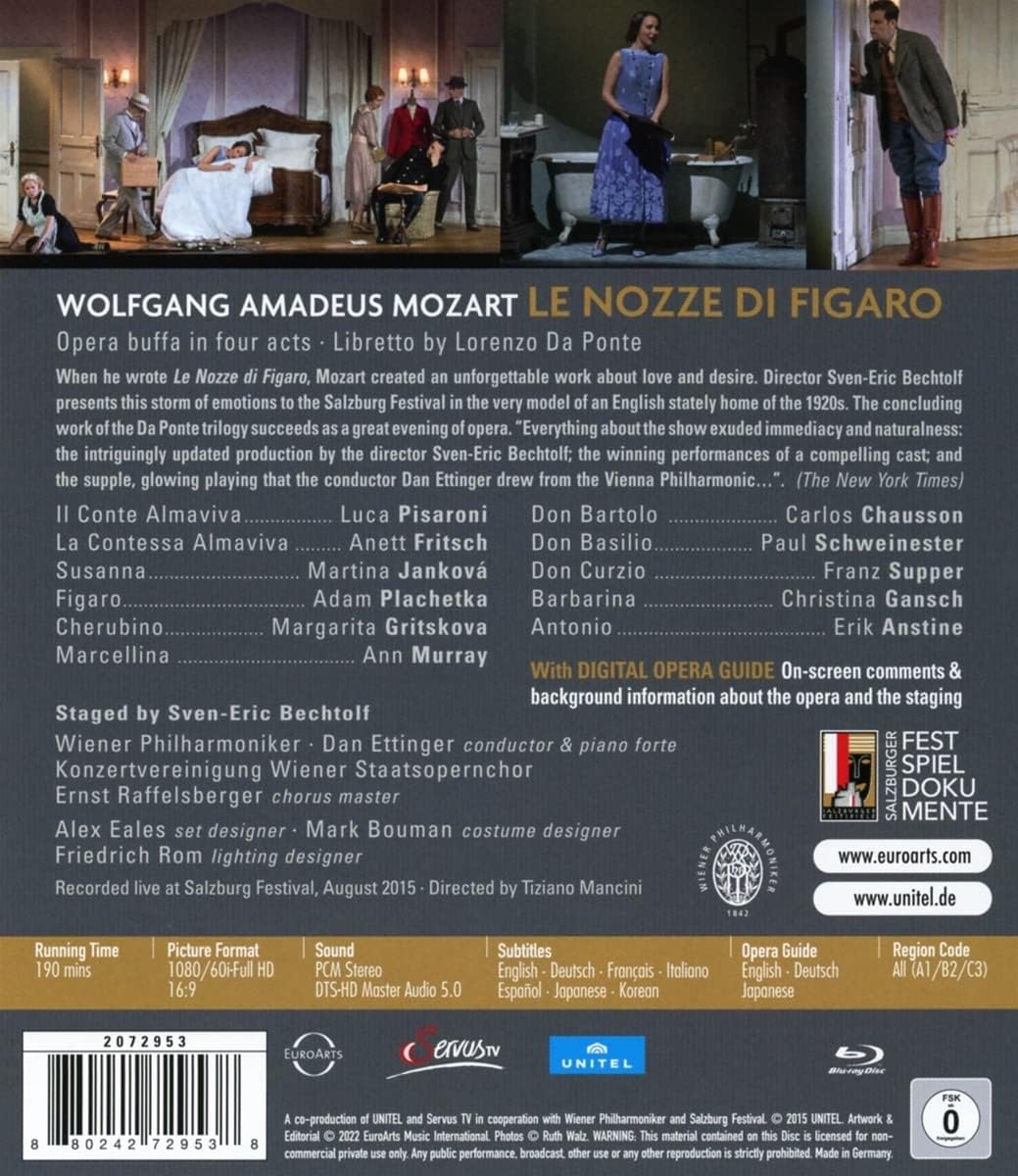 Mozart: Le Nozze Di Figaro (Blu-ray Disc) | Luca Pisaroni, Anett Fritsch, Martina Jankova, Adam Plachetka, Ann Murray, Wiener Philharmoniker, Dan Ettinger