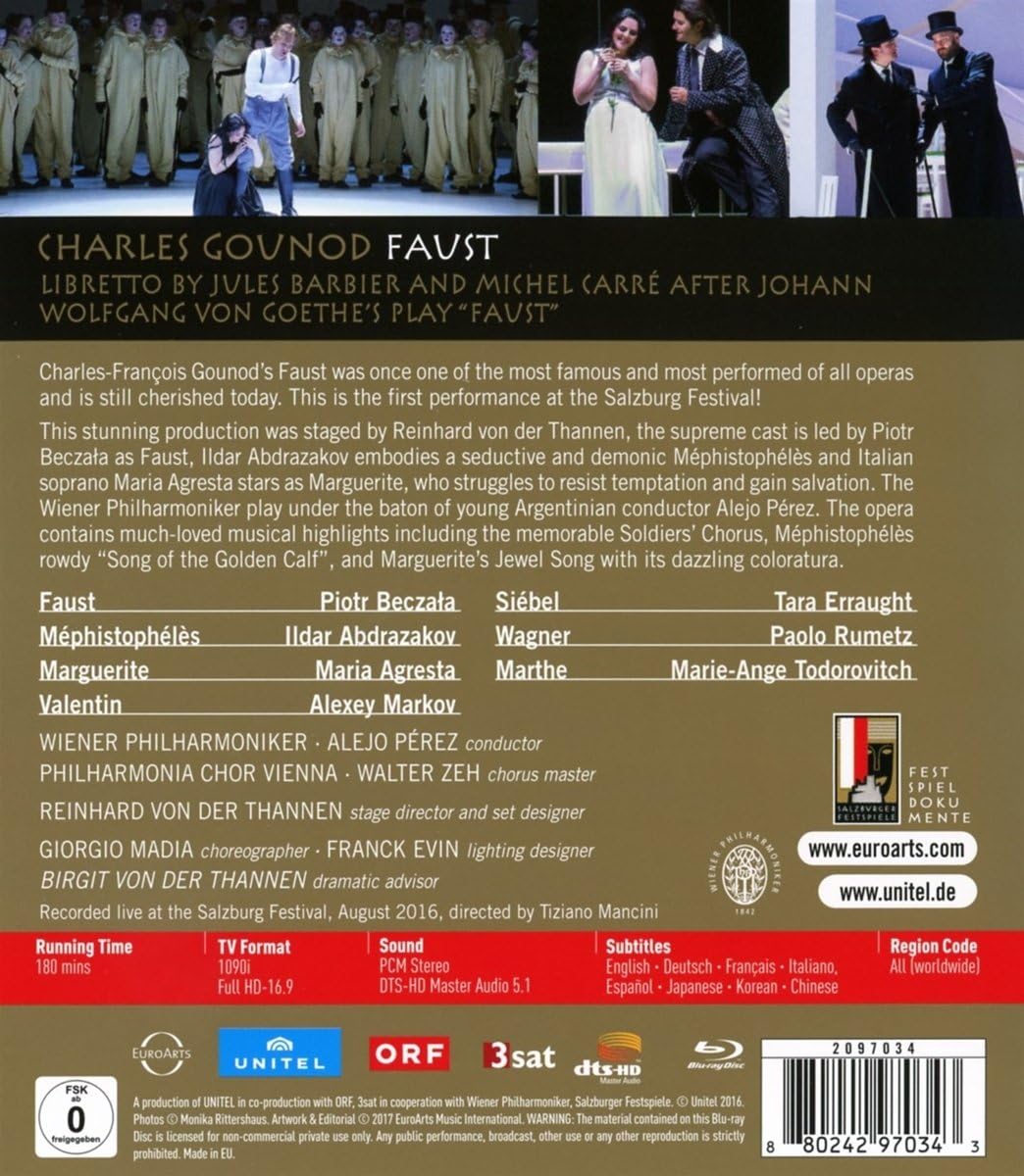 Gounod: Faust (Blu-ray Disc) | Piotr Beczala, Ildar Abdrazakov, Maria Agresta, Alexey Markov, Tara Erraught, Marie-Ange Todorovitch, Philharmonia Chor Wien, Wiener Philharmoniker, Alejo Perez