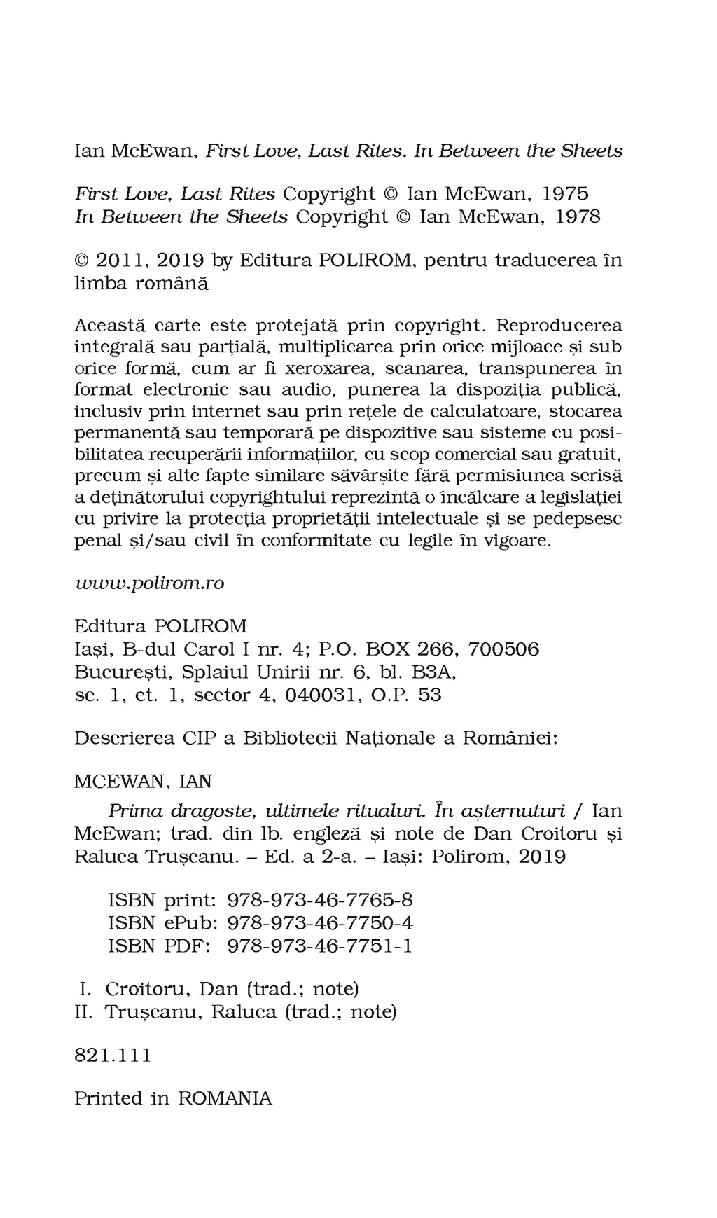 Prima dragoste, ultimele ritualuri. In asternuturi | Ian McEwan - 2 | YEO