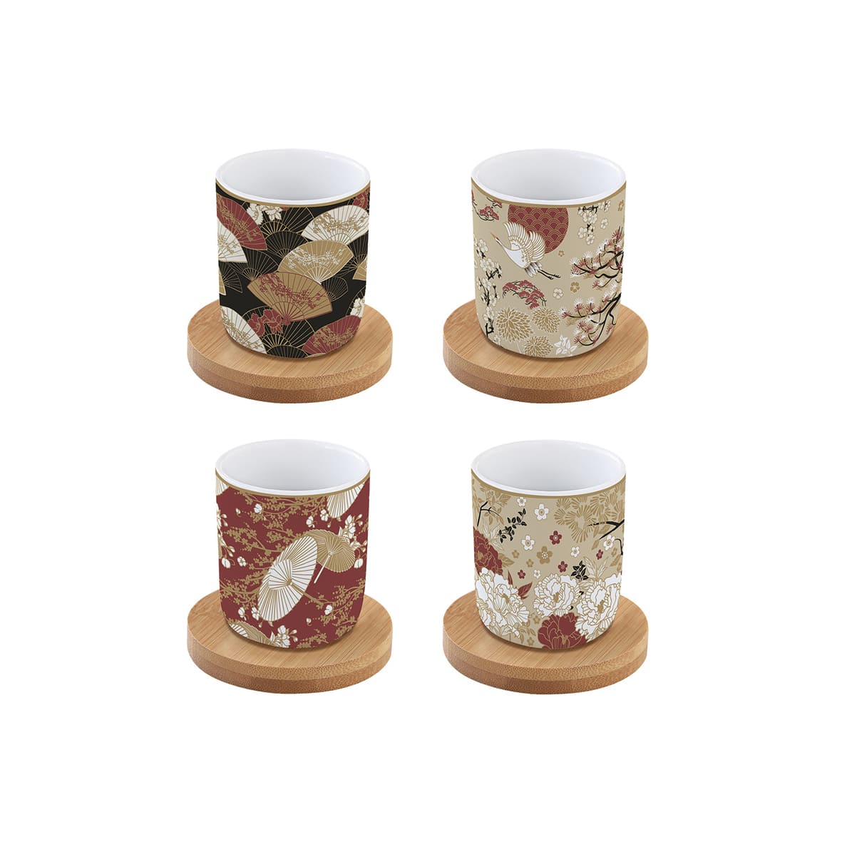 Set 4 cesti cu farfurioara - Kimono - 110ml