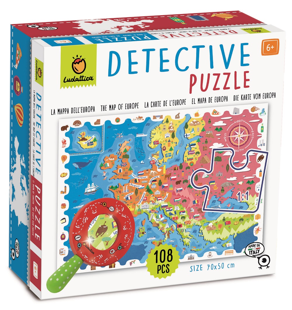 Puzzle 108 piese - Detective Puzzle - Harta Europei | Ludattica
