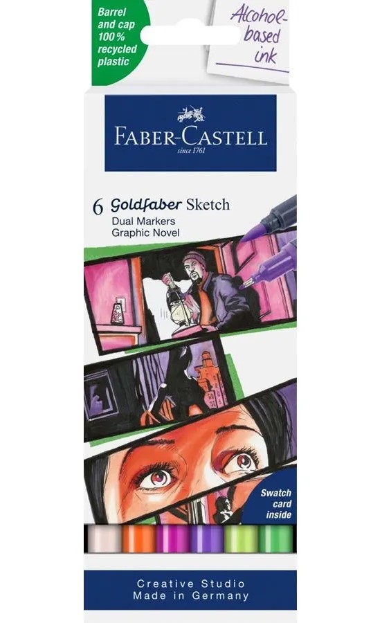 Set 6 markere cu 2 capete - Gofa Sketch Marker - Graphic Novel | Faber-Castell - 1 | YEO