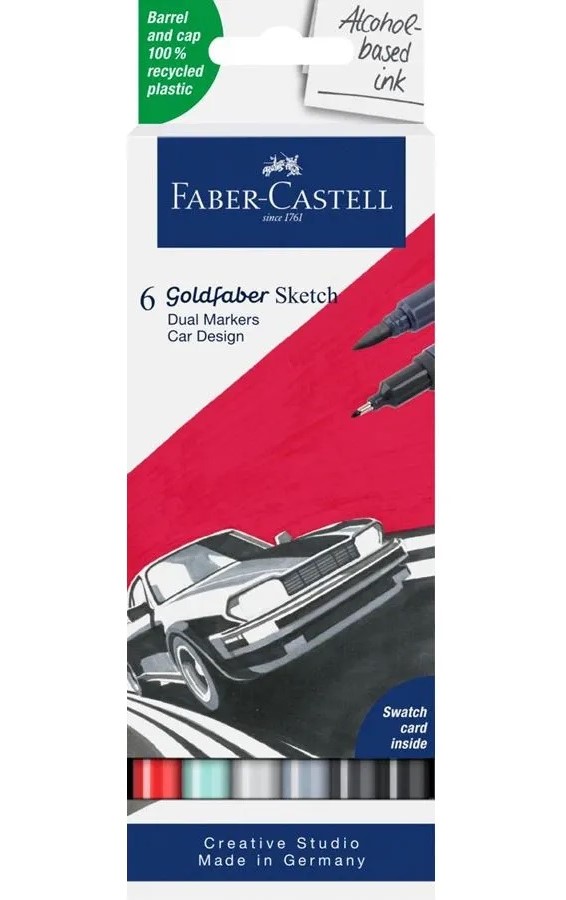 Set 6 markere cu 2 capete - Gofa Sketch Marker - Car Design | Faber-Castell - 1 | YEO