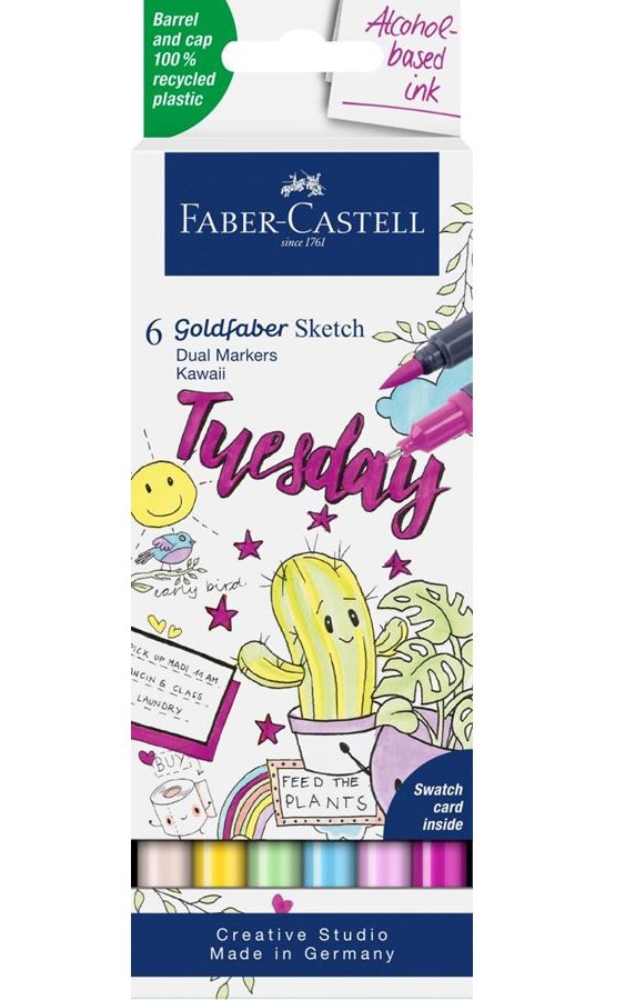 Set 6 markere cu 2 capete - Gofa Sketch Marker - Kawaii | Faber-Castell - 1 | YEO