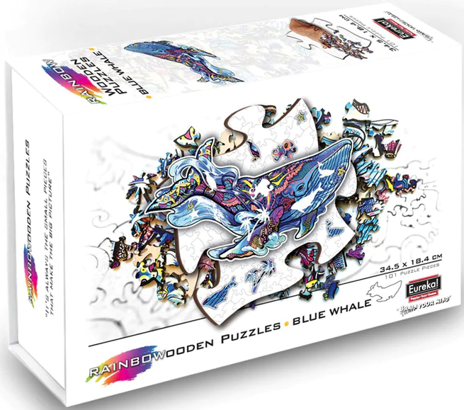 Puzzle din lemn multicolorat - Balena albastra, 125 piese | Eureka