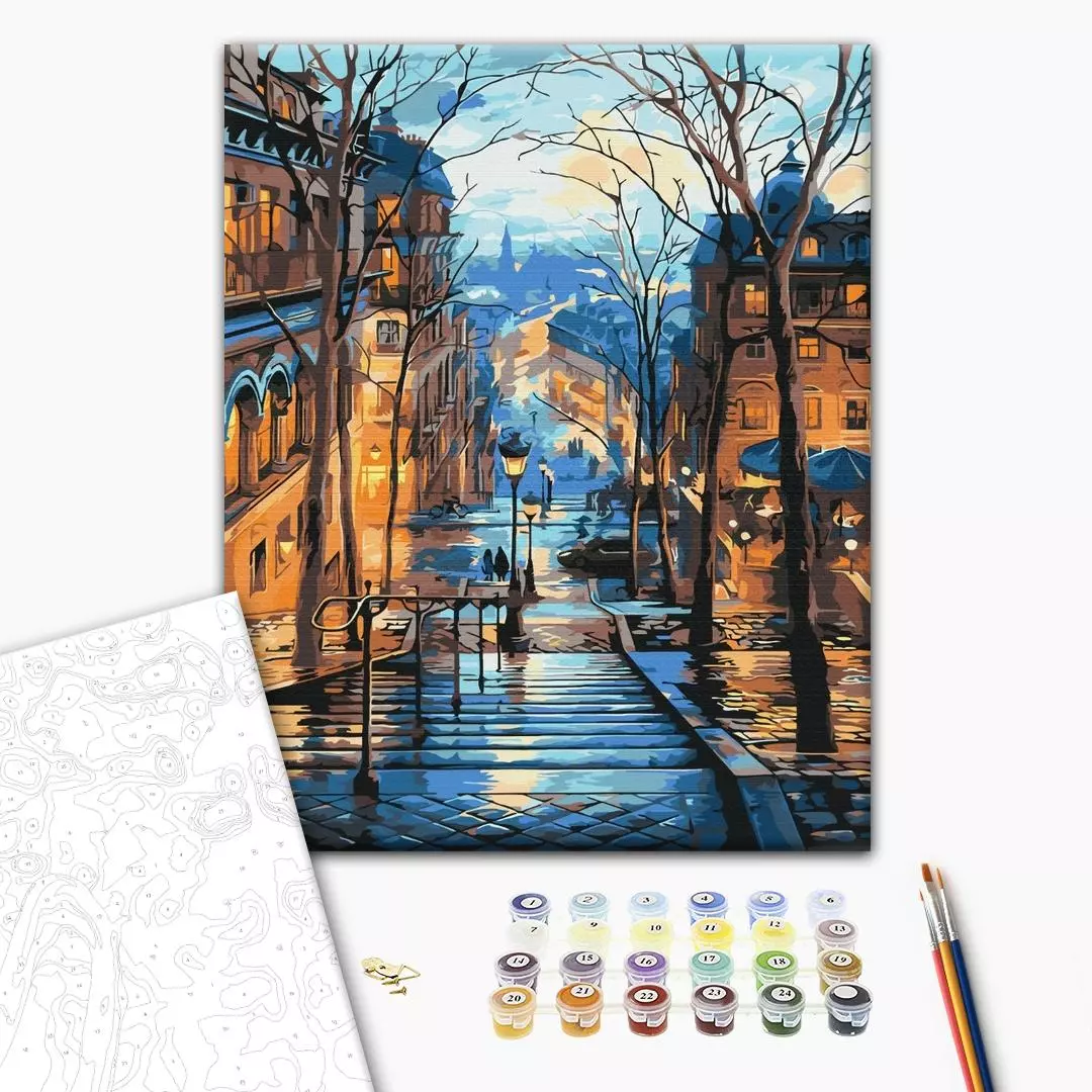 Set pictura pe numere - Evening city after the rain | Brushme