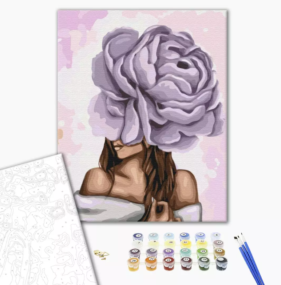 Set pictura pe numere - Lady with a purple peony | Brushme