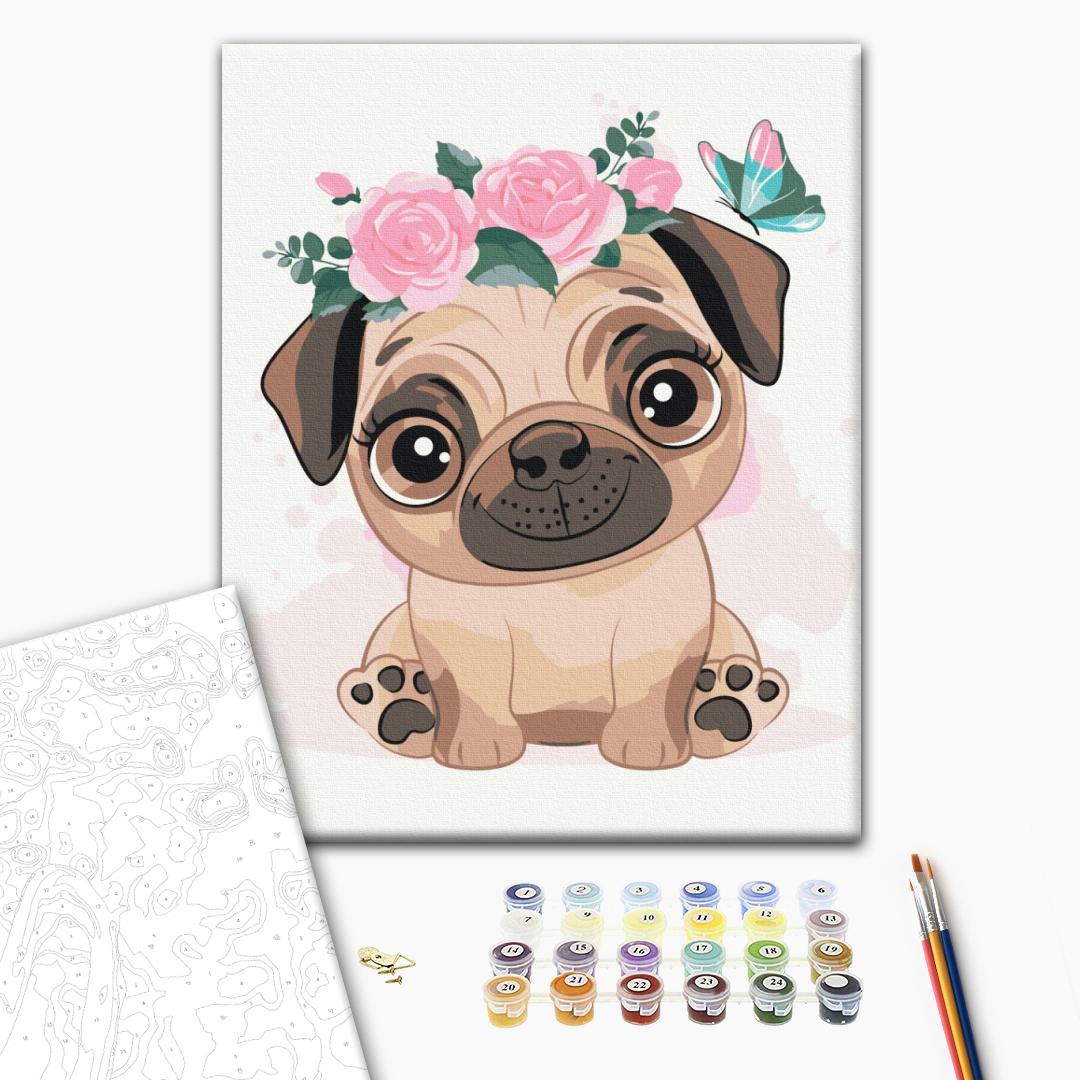 Set pictura pe numere - Cute pug | Brushme