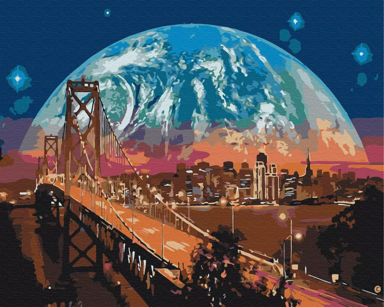 Set pictura pe numere - Moon over San Francisco | Brushme - 1 | YEO