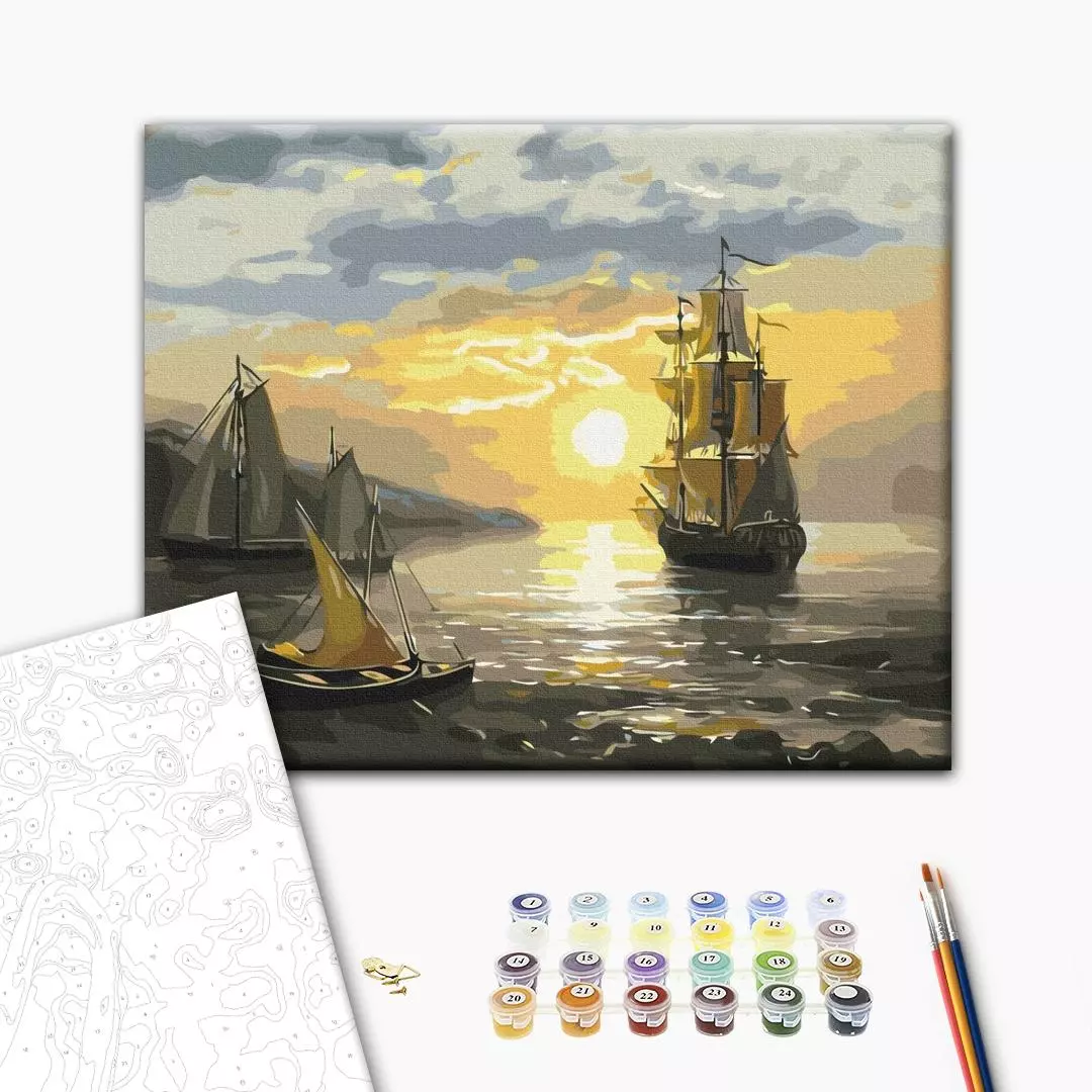 Set pictura pe numere - Sailboat at sunset | Brushme