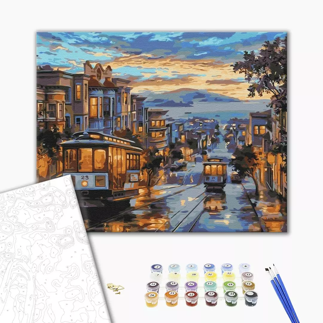 Set pictura pe numere - City in the colors of rain | Brushme