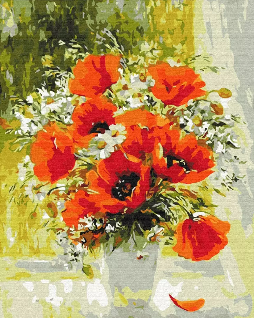 Set pictura pe numere - Field bouquet painted in oil