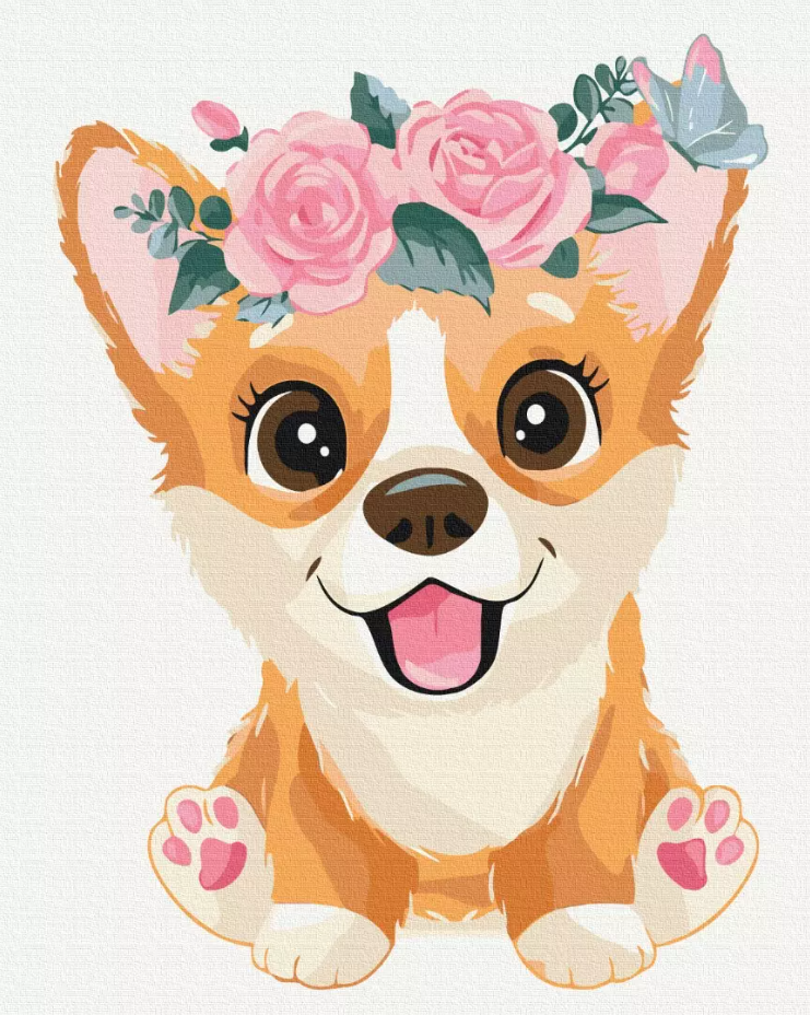 Set pictura pe numere - Corgi in a wreath, 30x40 cm