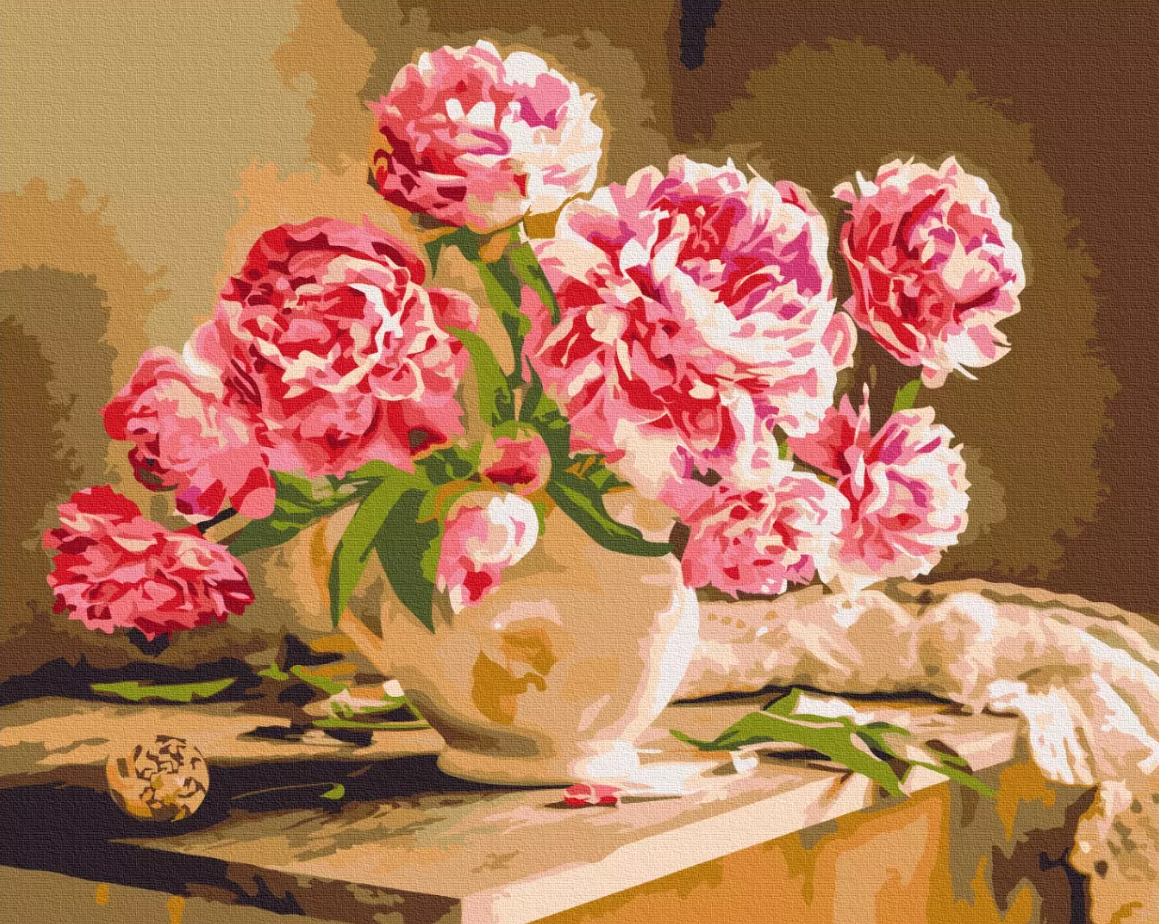 Set pictura pe numere - Peonies in a cozy interior