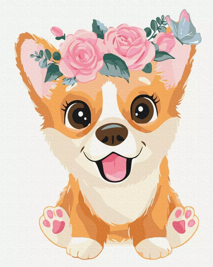 Set pictura pe numere - Corgi in a wreath, 40x50 cm | Brushme - 2 | YEO