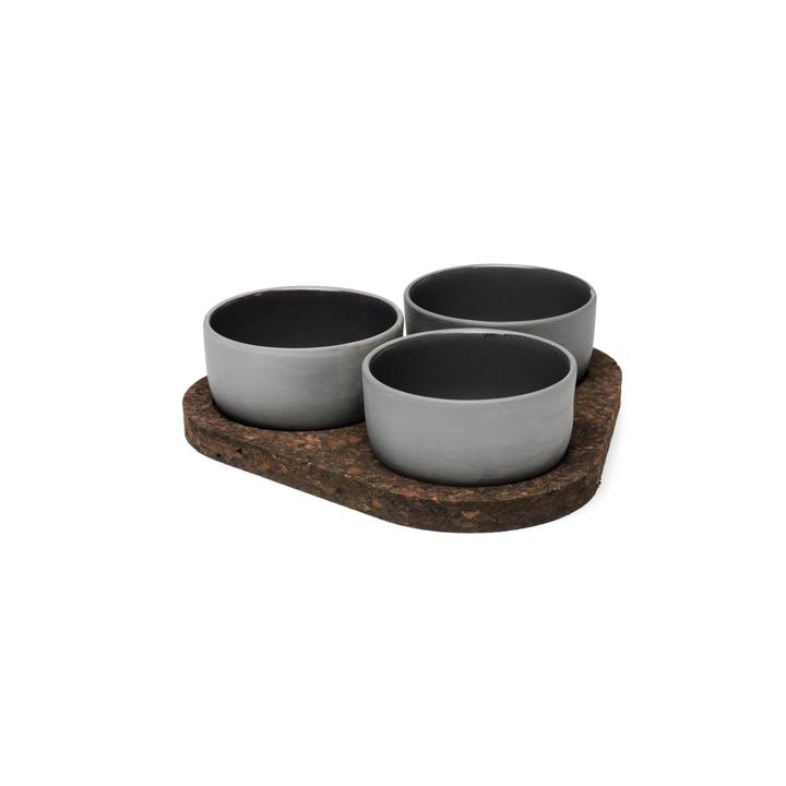 Set boluri cu tava pluta - Raw Stadt Aida Unglazed Bowls + Cork Tray | Aida