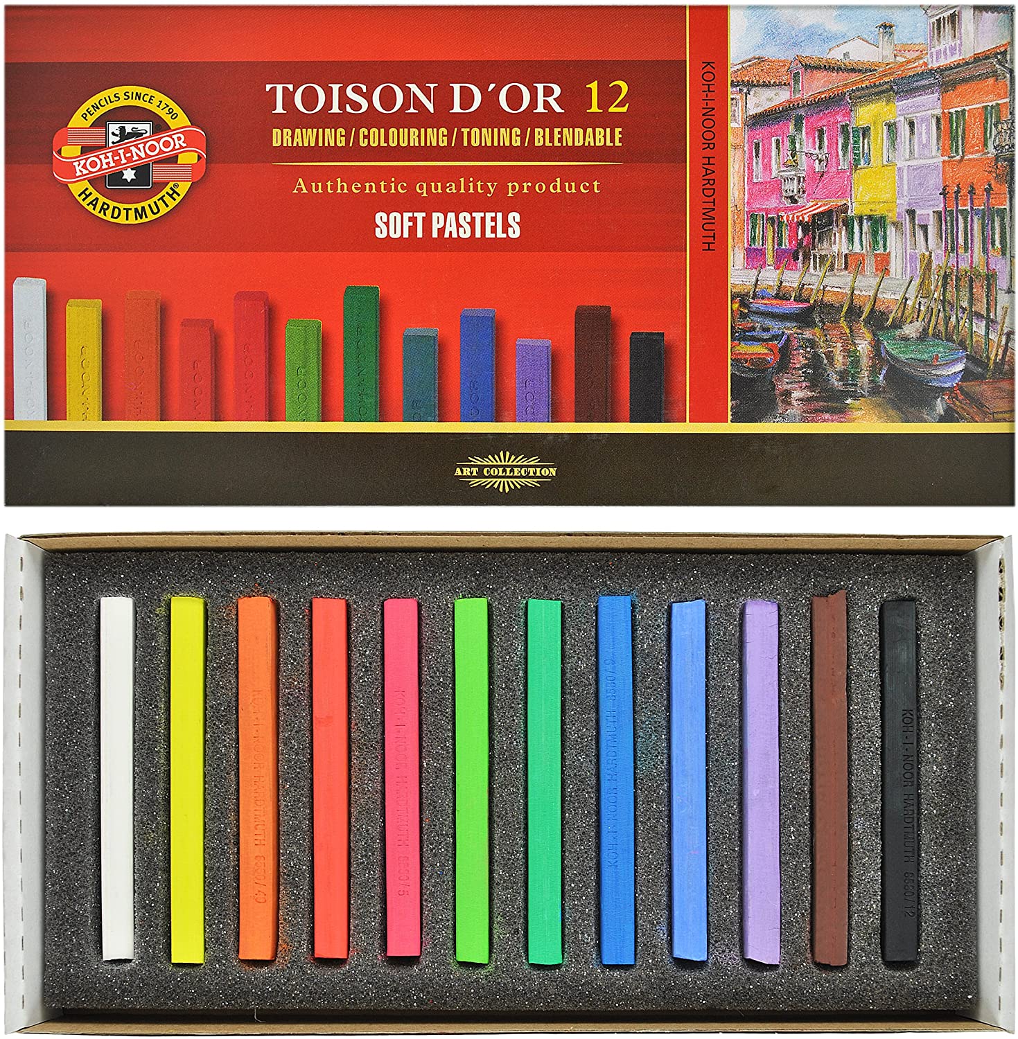 Set 12 culori pastel uscate cu sectiune patrata - Toison D\'Or | Koh-I-Noor