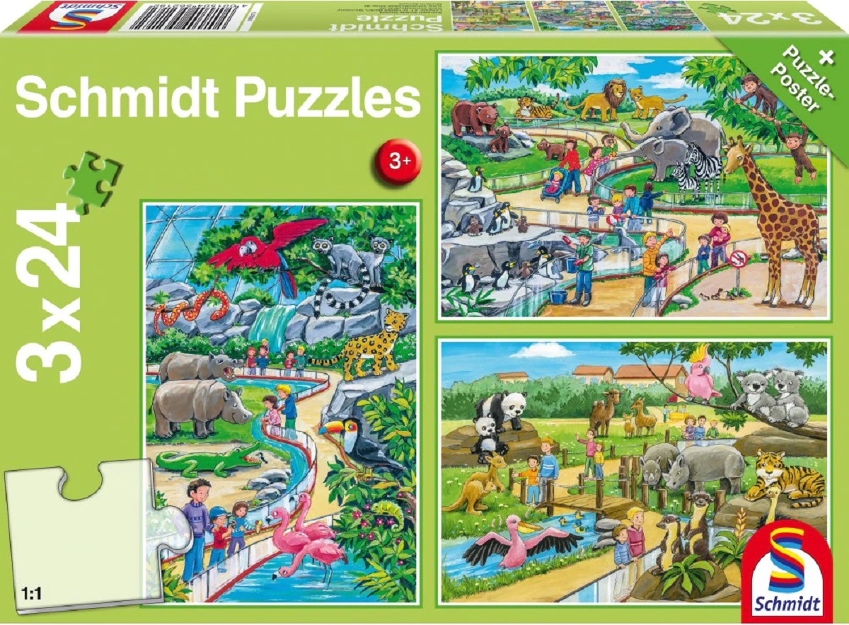 Puzzle 3 x 24 piese - O zi la Zoo | Schmidt