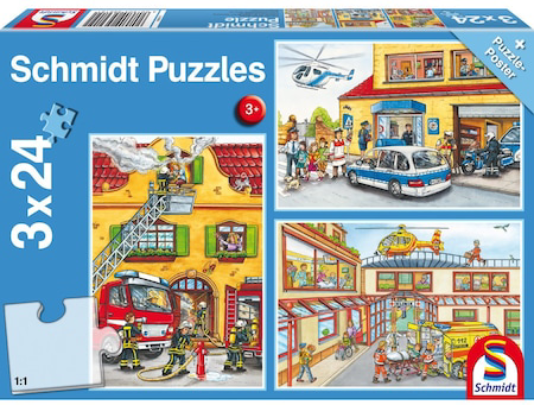 Puzzle 3 x 24 piese - Pompieri si politie | Schmidt