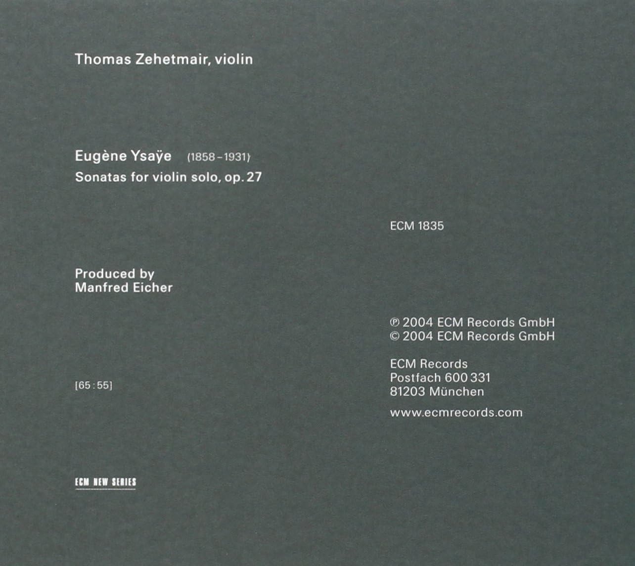 Eugene Ysaye: Sonates Pour Violon Solo | Thomas Zehetmair