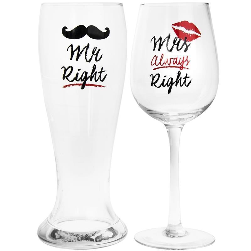Set pahar pentru vin si bere - Mr and Mrs Right | Lesser & Pavey