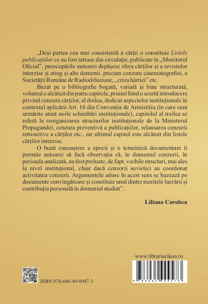 Contributii la istoria cenzurii in Romania: 1944-1948 | Raluca-Nicoleta Spiridon