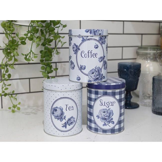 Set 3 cutii metalice-Katie Alice Vintage Indigo Tea, Coffee And Sugar | Creative Tops - 1 | YEO