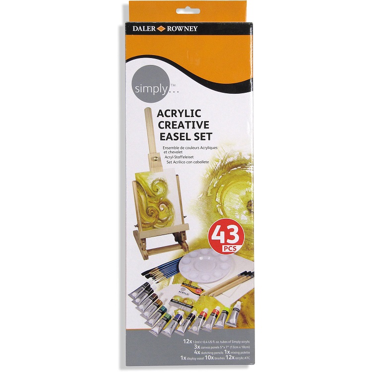 Set acrilice cu sevalet - Acrylic Creative Easel Set, 43 piese | Daler Rowney