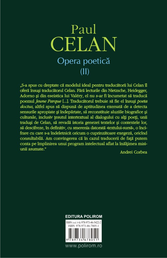 Opera poetica. Volumul II | Paul Celan Pret Mic Carte imagine 2021