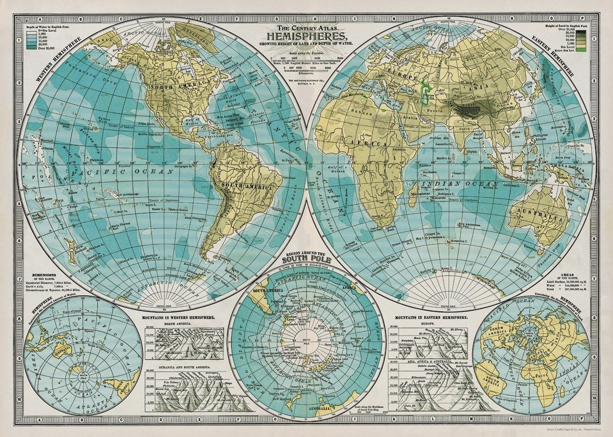 Hartie de impachetat - Hemispheres Map | Cavallini Papers & Co. Inc.