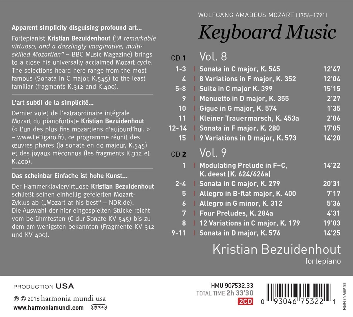 Mozart: Keyboard Music Vols. 8 & 9 | Kristian Bezuidenhout, Wolfgang Amadeus Mozart