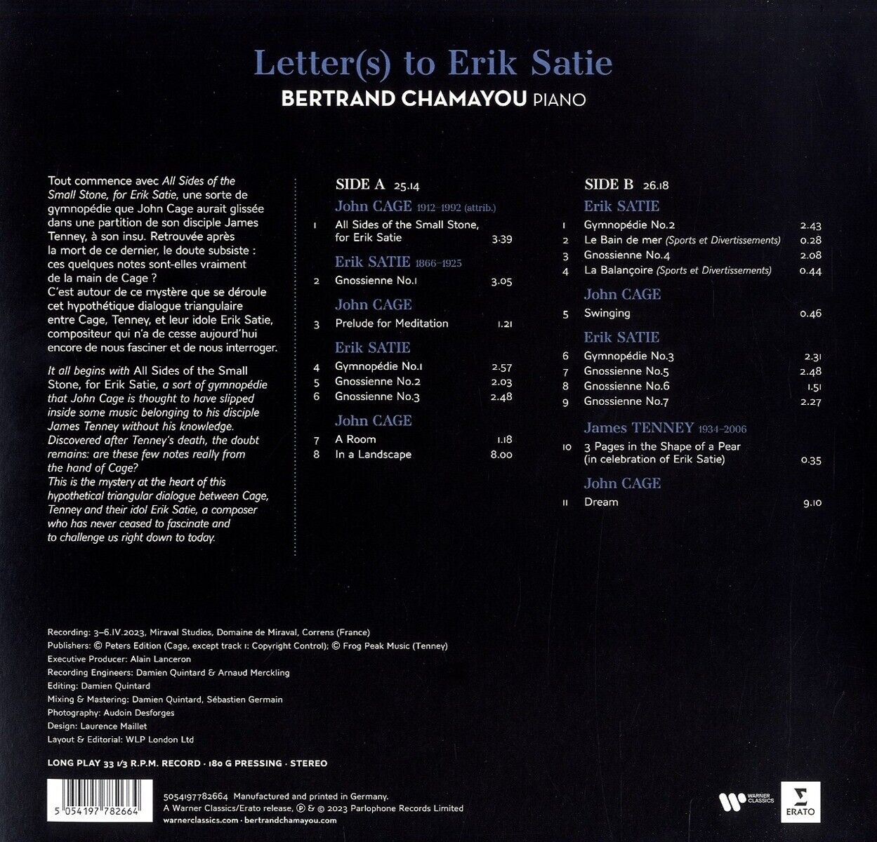 Letter(s) To Erik Satie - Vinyl | Bertrand Chamayou