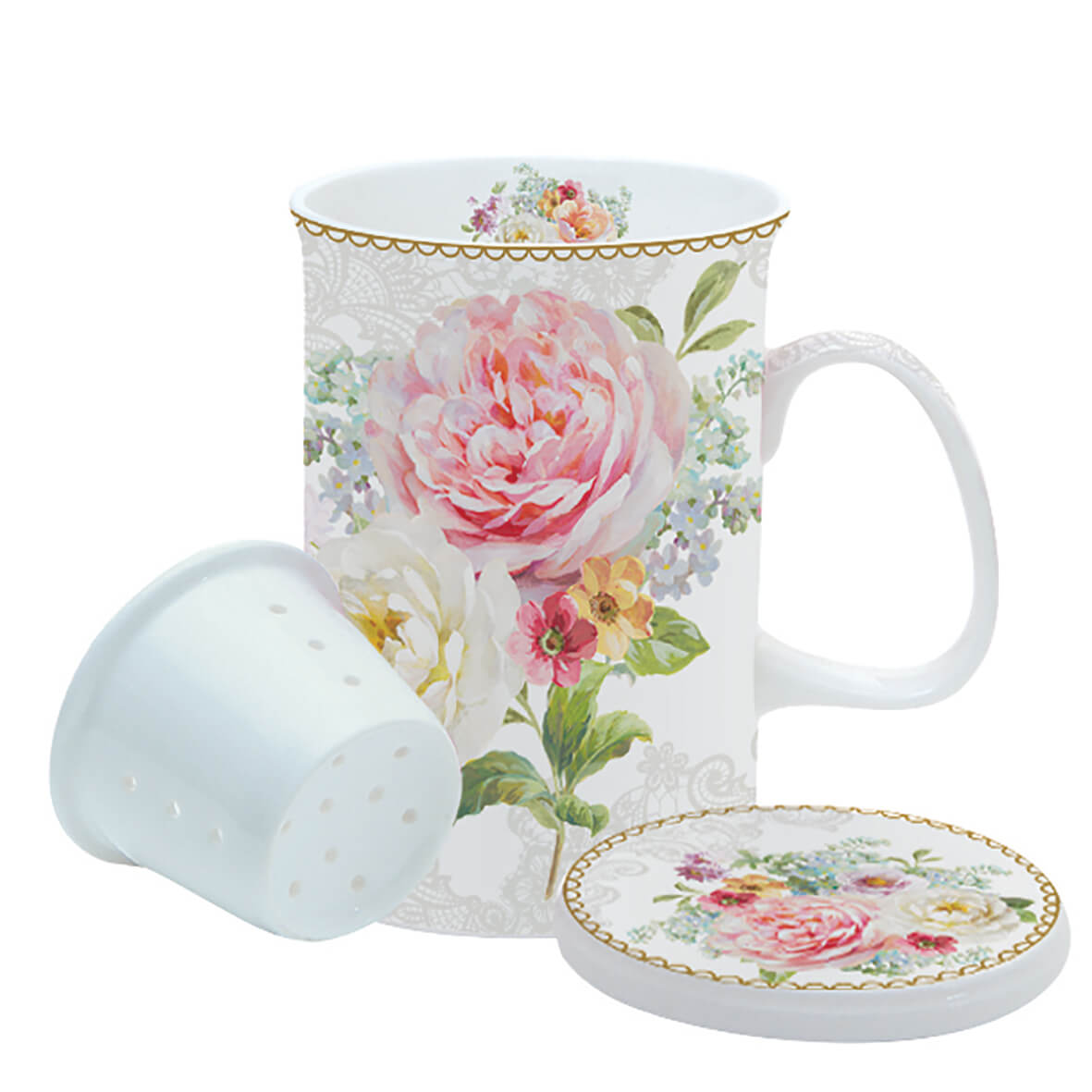 Set cana cu capac / coaster - Romantic lace