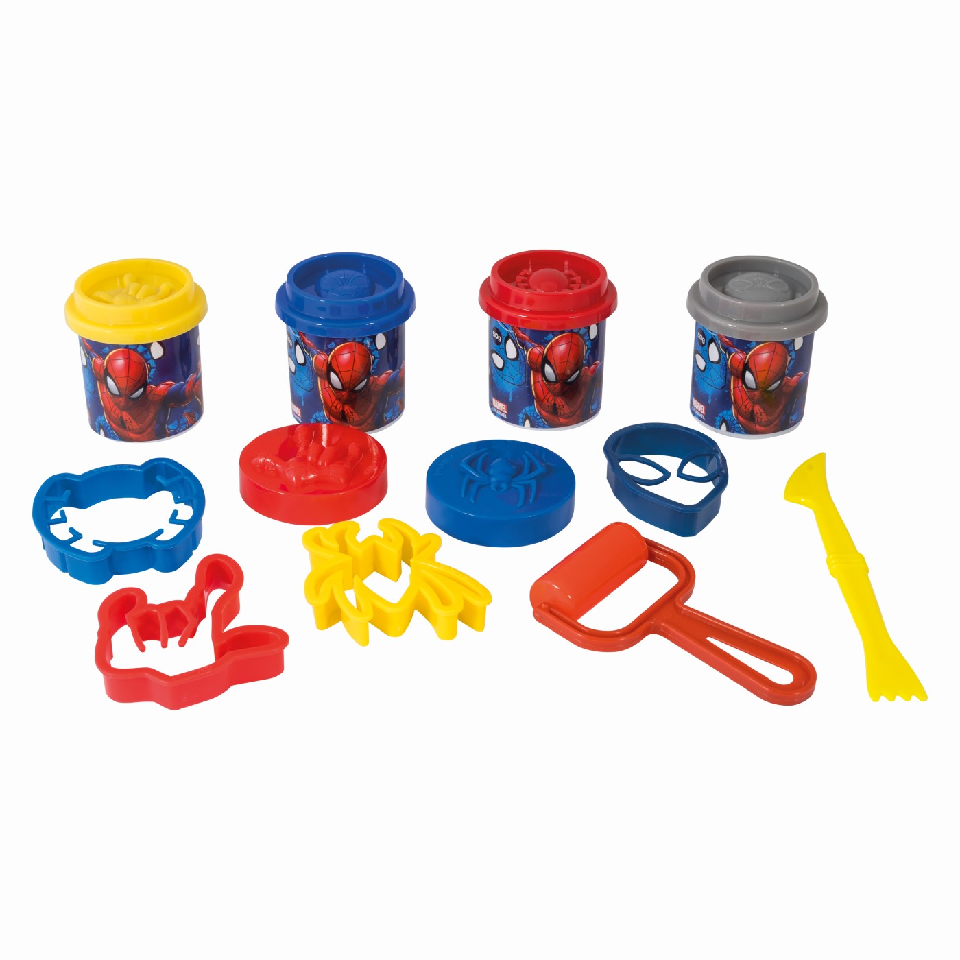 Set Galetusa cu 4 borcanase de plastilina si accesorii de modelat - Spider-Man | As