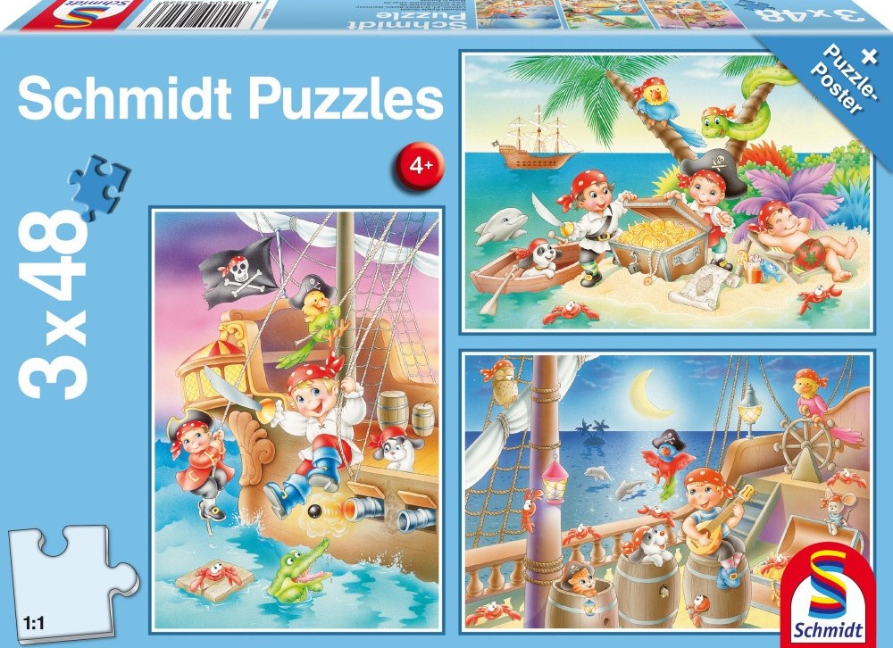 Puzzle 3 x 48 piese - Gang of Pirates | Schmidt