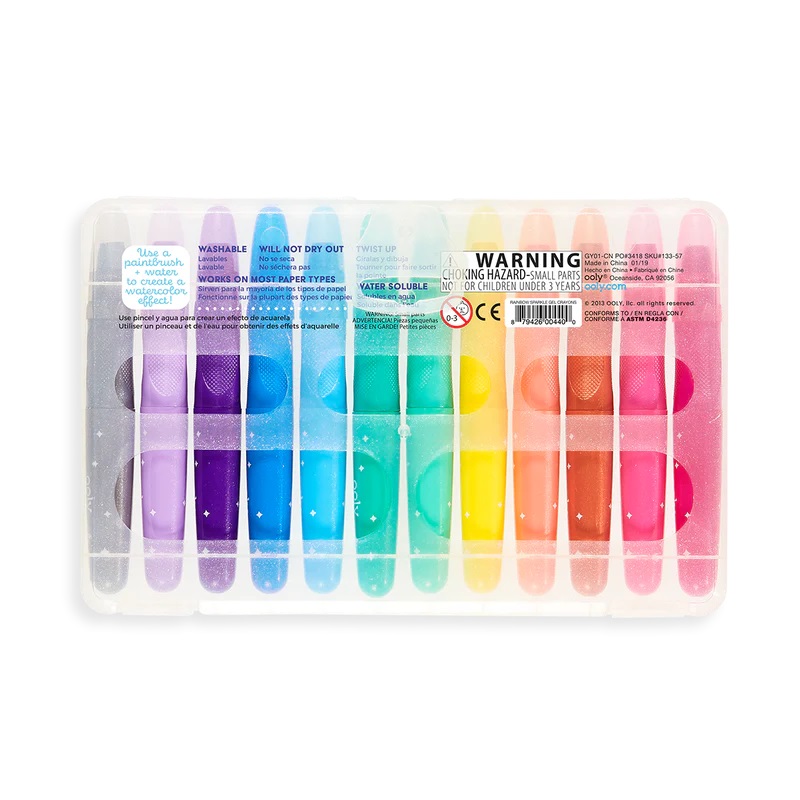 Set 12 creioane colorate cu gel si sclipici acuarela - Rainbow Sparkle | Ooly