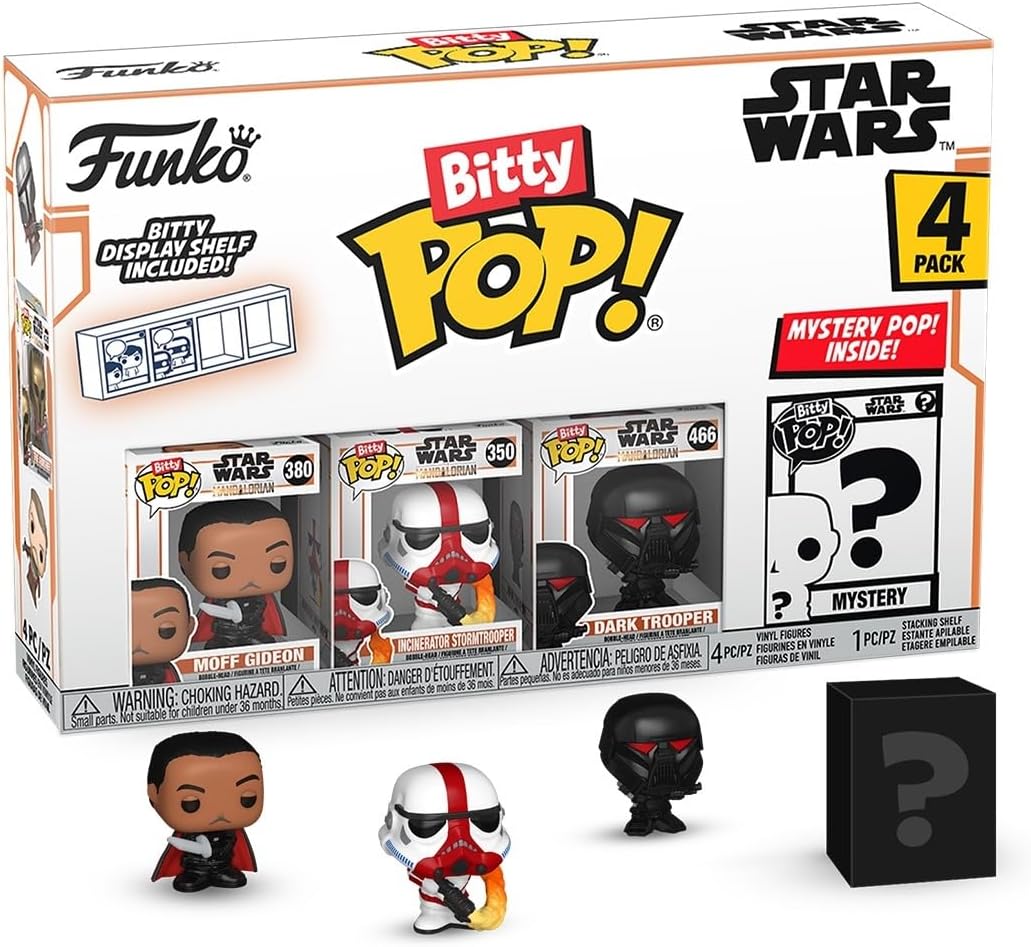 Set 4 figurine - Bitty Pop! Star Wars: The Mandalorian: Moff Gideon, Incinerator Stormtrooper, Dark Trooper, & Mystery Chase Figure | Funko
