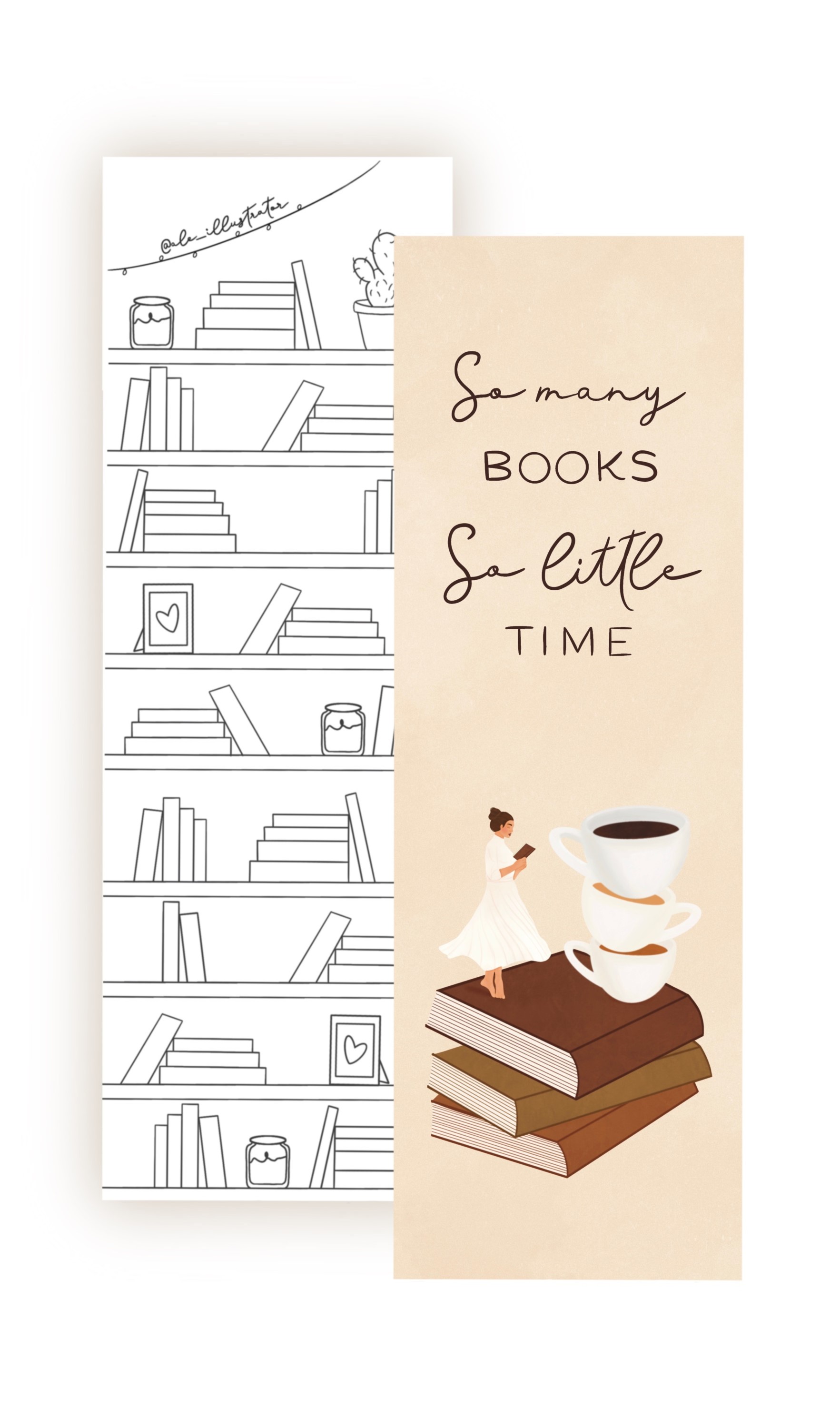 Semn de carte - Doua fete - So many books so little time | Ale Illustrator