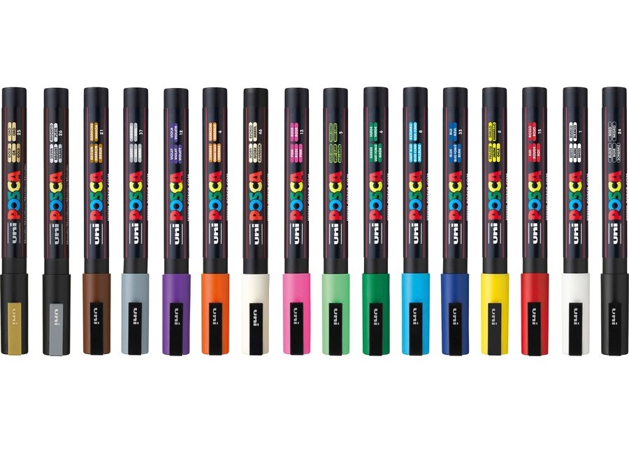 Set 16 markere - Posca PC-3M - Multicolor | Uni