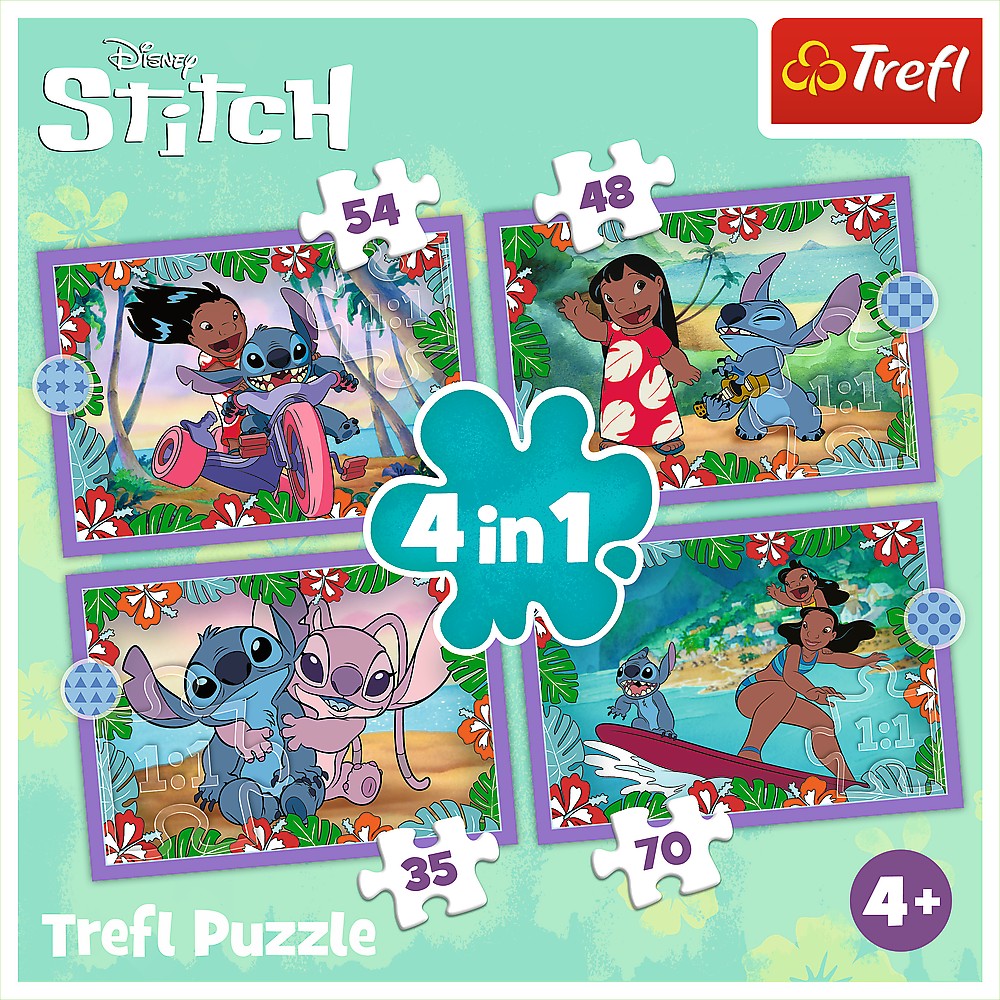 Puzzle 4 in 1 - Lilo & Stitch - Ziua fermecata | Trefl - 4 | YEO