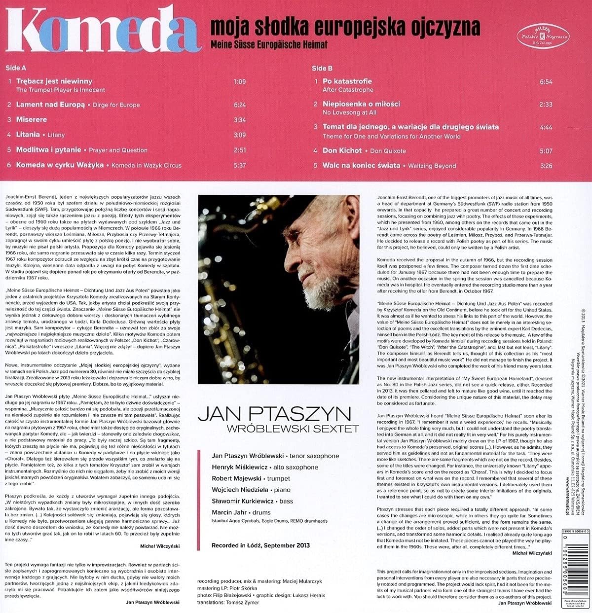 Komeda Moja Slodka Europejska Ojczyzna (White Vinyl) | Jan Ptaszyn, Wroblewski Sextet