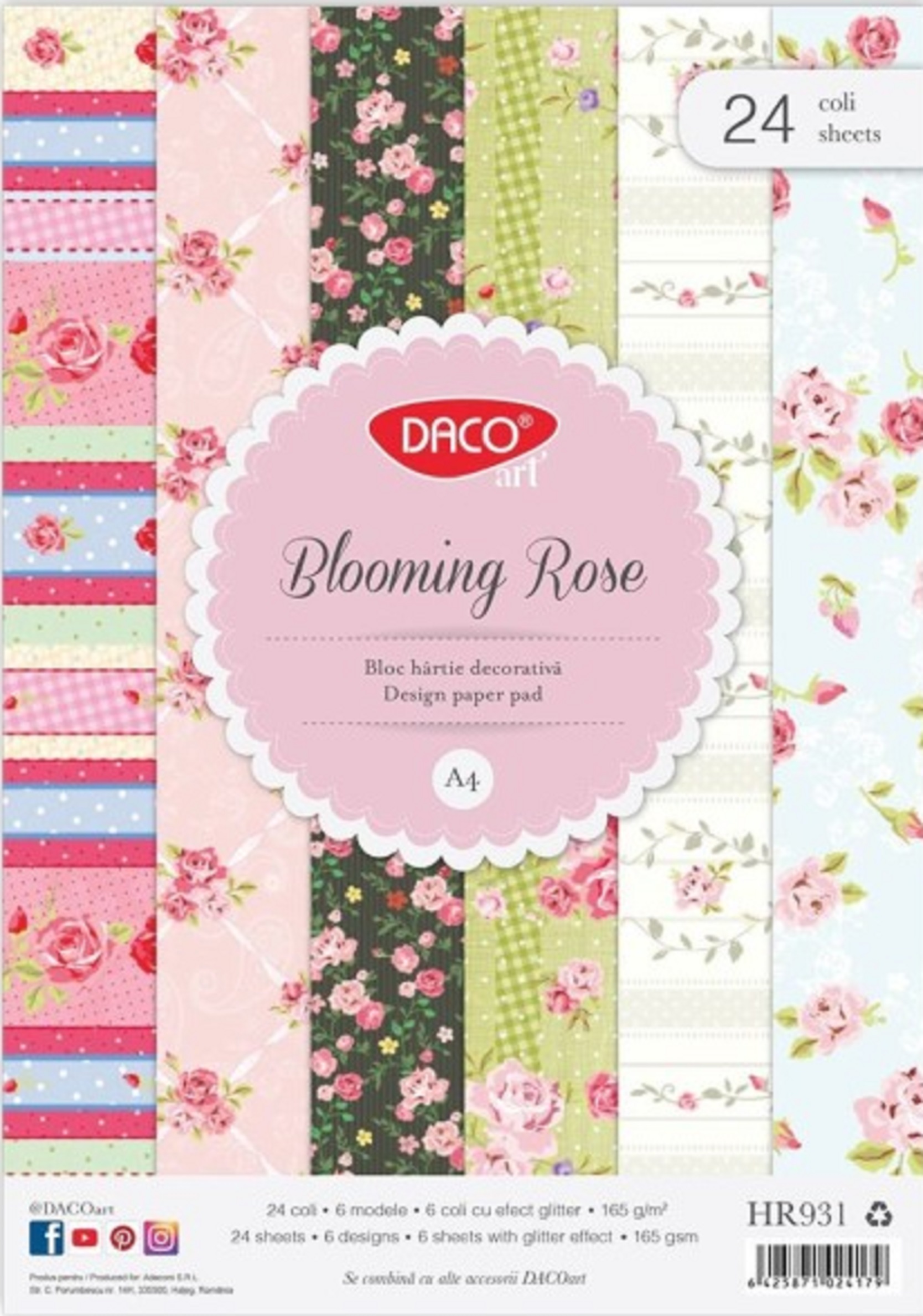 Set 24 coli hartie decorativa - Blooming Rose | Daco
