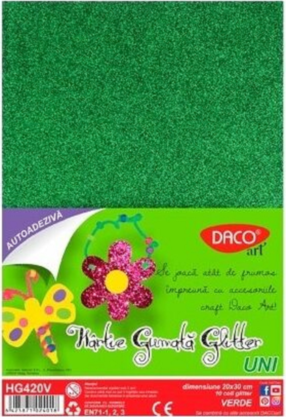 Hartie gumata autoadeziva glitter - Verde | Daco