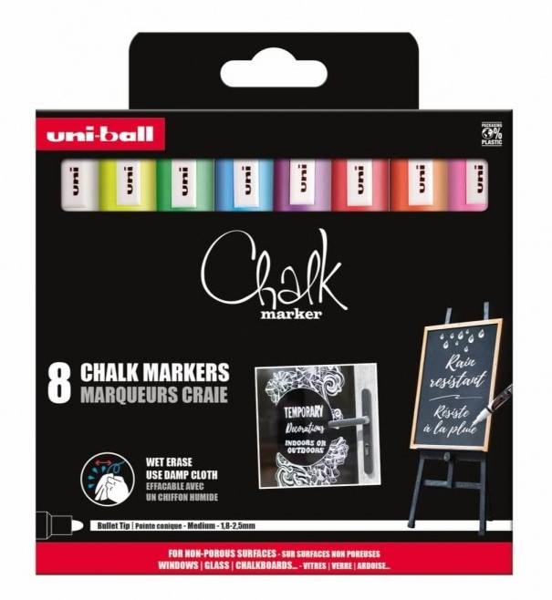 Set 8 markere cu creta lichida - Chalk - Multicolor | Uni